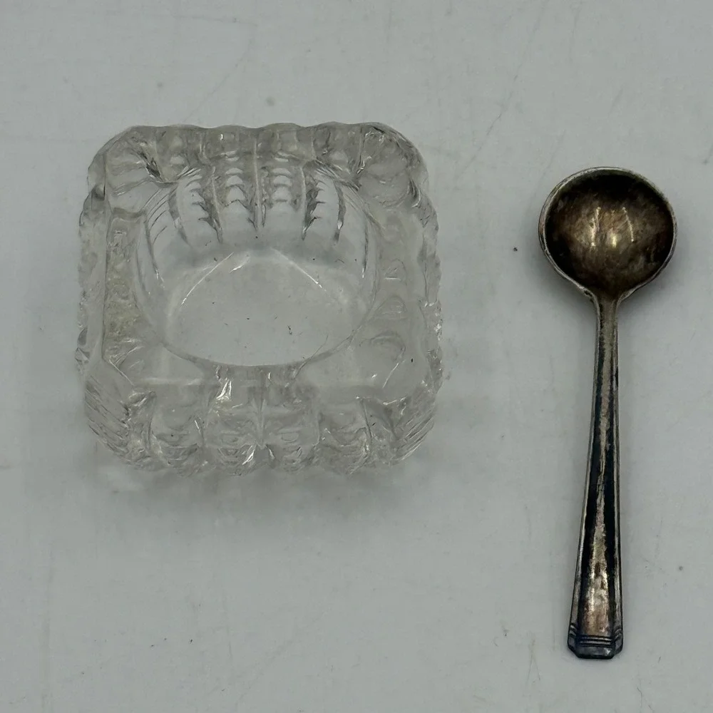 Westmorland Sterling Silver Salt Spoon and Glass Cellar Set with Original Box
